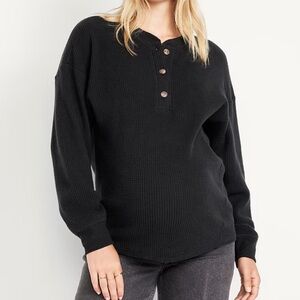 Maternity Oversized Cozy Waffle Henley Top XL